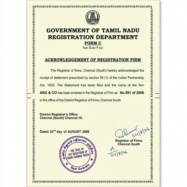 Anu&Co Government Registration Certificate